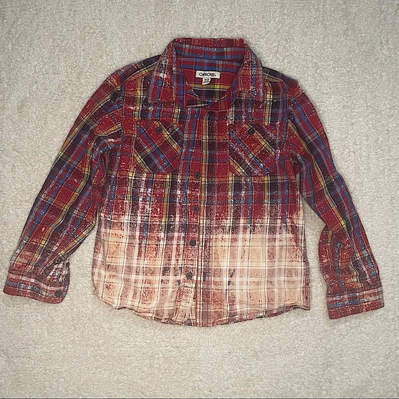 Hand Distressed Youth Bleached Flannel Button Up - Picture 1 of 2